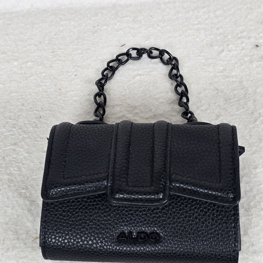 Aldo Black Faux Leather Long Small Clutch Wallet/Purse with Chain Strap